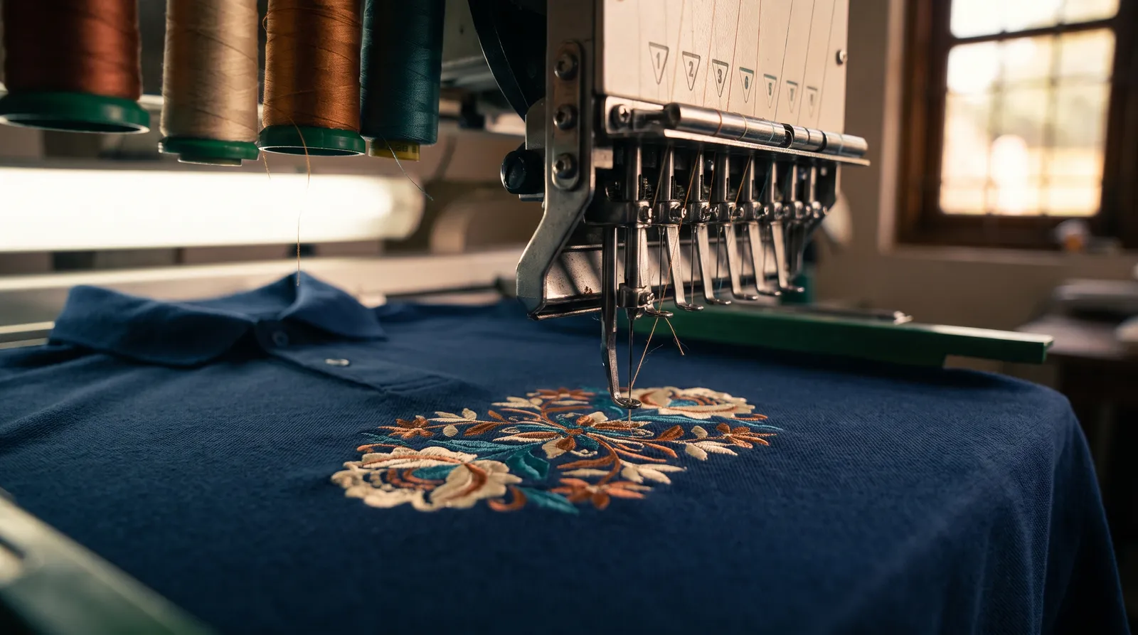 Custom embroidered polo shirt with business logo, embroidery services in Springfield MO